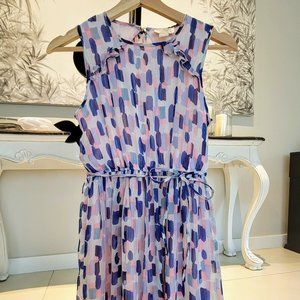Kate Spade New York Girls Dress 12Y Blue Pink Watercolor Silver Thread Ruffles